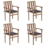 Scaune de grădină stivuibile cu perne, 4 buc., lemn masiv tec GartenMobel Dekor