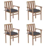 Scaune de grădină stivuibile cu perne, 4 buc., lemn masiv tec GartenMobel Dekor