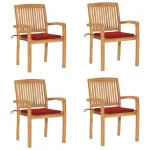 Scaune de grădină stivuibile cu perne, 4 buc., lemn masiv tec GartenMobel Dekor