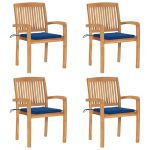 Scaune de grădină stivuibile cu perne, 4 buc., lemn masiv tec GartenMobel Dekor