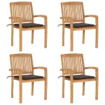 Scaune de grădină stivuibile cu perne, 4 buc., lemn masiv tec GartenMobel Dekor