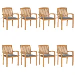 Scaune de grădină stivuibile cu perne, 8 buc., lemn masiv tec GartenMobel Dekor