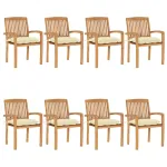 Scaune de grădină stivuibile cu perne, 8 buc., lemn masiv tec GartenMobel Dekor