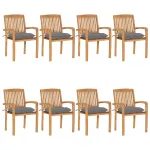 Scaune de grădină stivuibile cu perne, 8 buc., lemn masiv tec GartenMobel Dekor