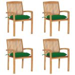 Scaune grădină stivuibile cu perne, 4 buc, lemn masiv tec GartenMobel Dekor