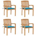 Scaune grădină stivuibile cu perne, 4 buc, lemn masiv tec GartenMobel Dekor
