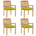 Scaune grădină stivuibile cu perne, 4 buc, lemn masiv tec GartenMobel Dekor