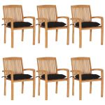 Scaune grădină stivuibile cu perne, 6 buc, lemn masiv tec GartenMobel Dekor