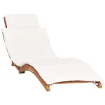 Șezlong pliabil cu pernă alb crem, lemn masiv tec GartenMobel Dekor