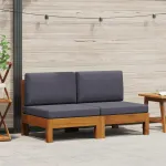 Canapele de mijloc, perne gri închis, 2 buc. lemn masiv acacia GartenMobel Dekor