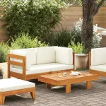 Set mobilier grădină perne alb/crem, 2 piese, lemn masiv acacia GartenMobel Dekor