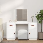 Set de masă de toaletă cu oglindă, alb, lemn masiv de pin GartenMobel Dekor