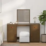 Set masă de toaletă cu oglindă, maro miere, lemn masiv de pin GartenMobel Dekor