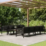 Set mobilier de grădină cu perne, 9 piese, antracit, aluminiu GartenMobel Dekor