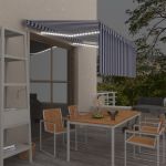 Copertină automată stor LED senzor vânt albastru&alb 3,5x2,5 m GartenMobel Dekor