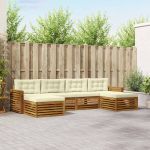 Seturi de canapele 6 pcs Natural și Crem Lemn Solid de Acacia GartenMobel Dekor