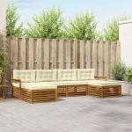 Seturi de canapele 6 pcs Natural și Crem Lemn Solid de Acacia GartenMobel Dekor
