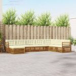 Seturi de canapele 8 pcs Natural și Crem Lemn Solid de Acacia GartenMobel Dekor