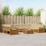 Seturi de canapele 10 pcs Natural și Bej Lemn Solid de Acacia GartenMobel Dekor