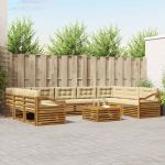 Seturi de canapele 10 pcs Natural și Bej Lemn Solid de Acacia GartenMobel Dekor