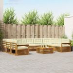 Seturi de canapele 10 pcs Natural și Crem Lemn Solid de Acacia GartenMobel Dekor