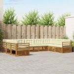 Seturi de canapele 9 pcs Natural și Crem Lemn Solid de Acacia GartenMobel Dekor