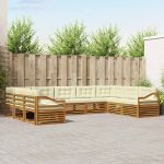 Seturi de canapele 9 pcs Natural și Crem Lemn Solid de Acacia GartenMobel Dekor