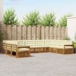 Seturi de canapele 9 pcs Natural și Crem Lemn Solid de Acacia GartenMobel Dekor