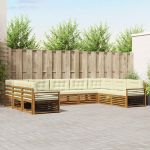 Seturi de canapele 9 pcs Natural și Crem Lemn Solid de Acacia GartenMobel Dekor
