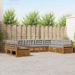 Seturi de canapele cu pernă 9 pcs Gri natural și deschis GartenMobel Dekor