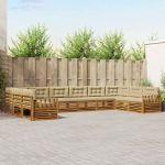 Seturi de canapele 10 pcs Natural și Bej Lemn Solid de Acacia GartenMobel Dekor