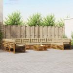 Seturi de canapele 11 pcs Natural și Bej Lemn Solid de Acacia GartenMobel Dekor