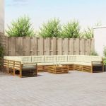 Seturi de canapele 11 pcs Natural și Crem Lemn Solid de Acacia GartenMobel Dekor