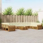 Seturi de canapele 11 pcs Natural și Crem Lemn Solid de Acacia GartenMobel Dekor