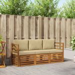 Seturi de canapele 3 pcs Natural și Bej Lemn Solid de Acacia GartenMobel Dekor