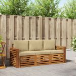 Seturi de canapele 3 pcs Natural și Bej Lemn Solid de Acacia GartenMobel Dekor