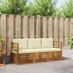 Seturi de canapele 3 pcs Natural și Crem Lemn Solid de Acacia GartenMobel Dekor