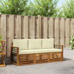 Seturi de canapele 3 pcs Natural și Crem Lemn Solid de Acacia GartenMobel Dekor
