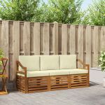 Seturi de canapele 3 pcs Natural și Crem Lemn Solid de Acacia GartenMobel Dekor