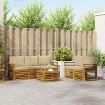 Seturi de canapele 6 pcs Natural și Bej Lemn Solid de Acacia GartenMobel Dekor