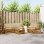 Seturi de canapele 6 pcs Natural și Bej Lemn Solid de Acacia GartenMobel Dekor