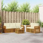 Seturi de canapele 6 pcs Natural și Crem Lemn Solid de Acacia GartenMobel Dekor