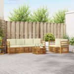 Seturi de canapele 7 pcs Natural și Crem Lemn Solid de Acacia GartenMobel Dekor