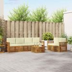 Seturi de canapele 7 pcs Natural și Crem Lemn Solid de Acacia GartenMobel Dekor