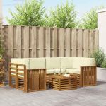 Seturi de canapele 7 pcs Natural și Crem Lemn Solid de Acacia GartenMobel Dekor