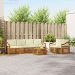 Seturi de canapele 7 pcs Natural și Crem Lemn Solid de Acacia GartenMobel Dekor