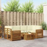 Seturi de canapele 7 pcs Natural și Crem Lemn Solid de Acacia GartenMobel Dekor