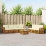 Seturi de canapele 8 pcs Natural și Crem Lemn Solid de Acacia GartenMobel Dekor