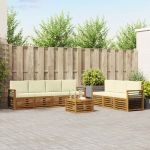 Seturi de canapele 8 pcs Natural și Crem Lemn Solid de Acacia GartenMobel Dekor