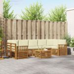 Seturi de canapele 8 pcs Natural și Crem Lemn Solid de Acacia GartenMobel Dekor